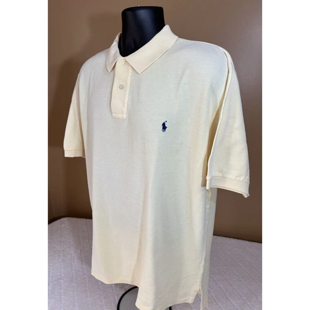Vintage Ralph Lauren Embroidered Polo Shirt Light Yellow Mens Size Large